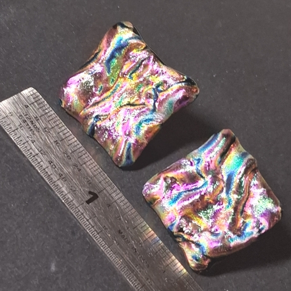 * Vintage Dichroic Glass Square Clip On Earrings - Picture 2 of 5